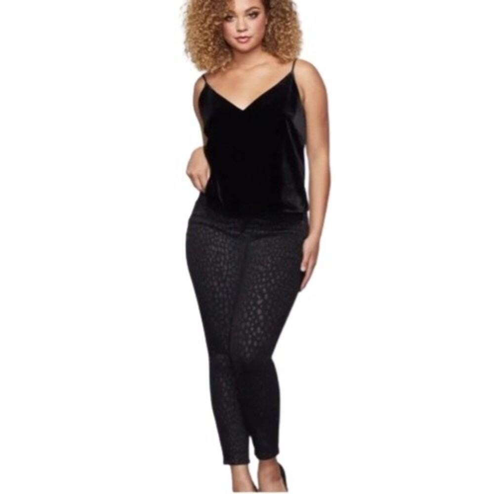 Good American Good Legs Crop Leopard Jeans Womens 24 Black Printed High Rise NWT